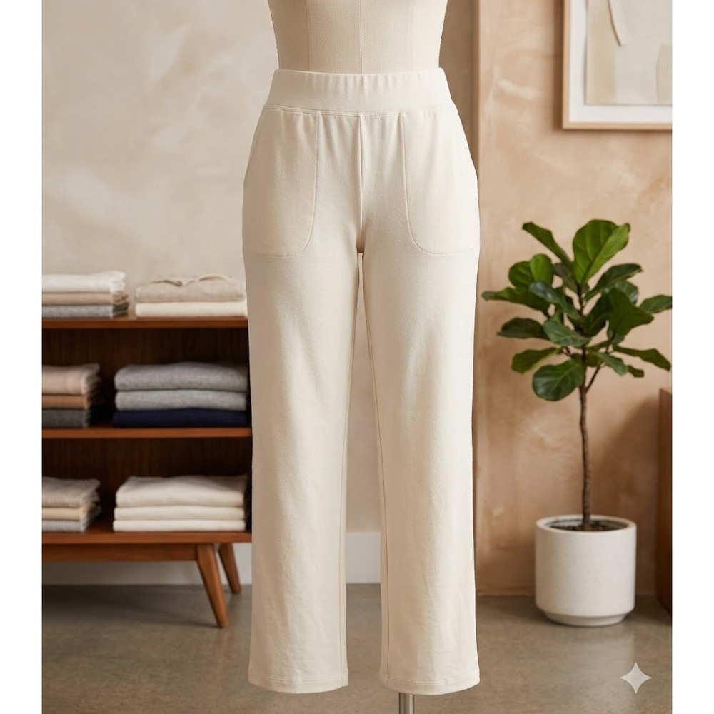 Denim & Co Mens Petite‎ Medium Cream Cotton Blend Elastic Waist Pull On Pants